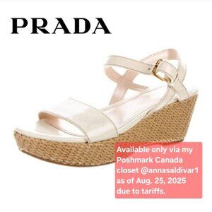 6.5/36.5 Prada Patent Leather Wedge Platform Espadrilles
